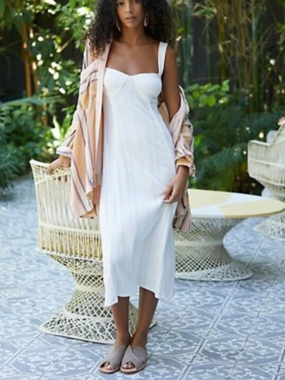 Free People White Strappy Midi Slip Dress